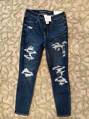 American Eagle Outfitters Dark Blue Distressed Skinny Jeans